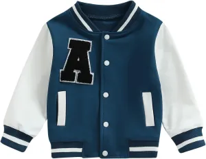 Baby Boy Girl Baseball Varsity Jacket Long Sleeve Button Down Letterman Bomber Outwear Coat Fall Winter Clothes