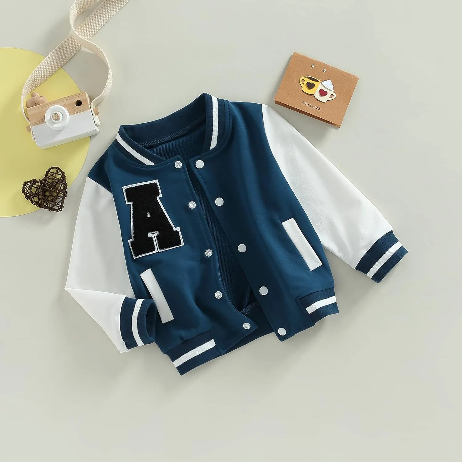 Baby Boy Girl Baseball Varsity Jacket Long Sleeve Button Down Letterman Bomber Outwear Coat Fall Winter Clothes