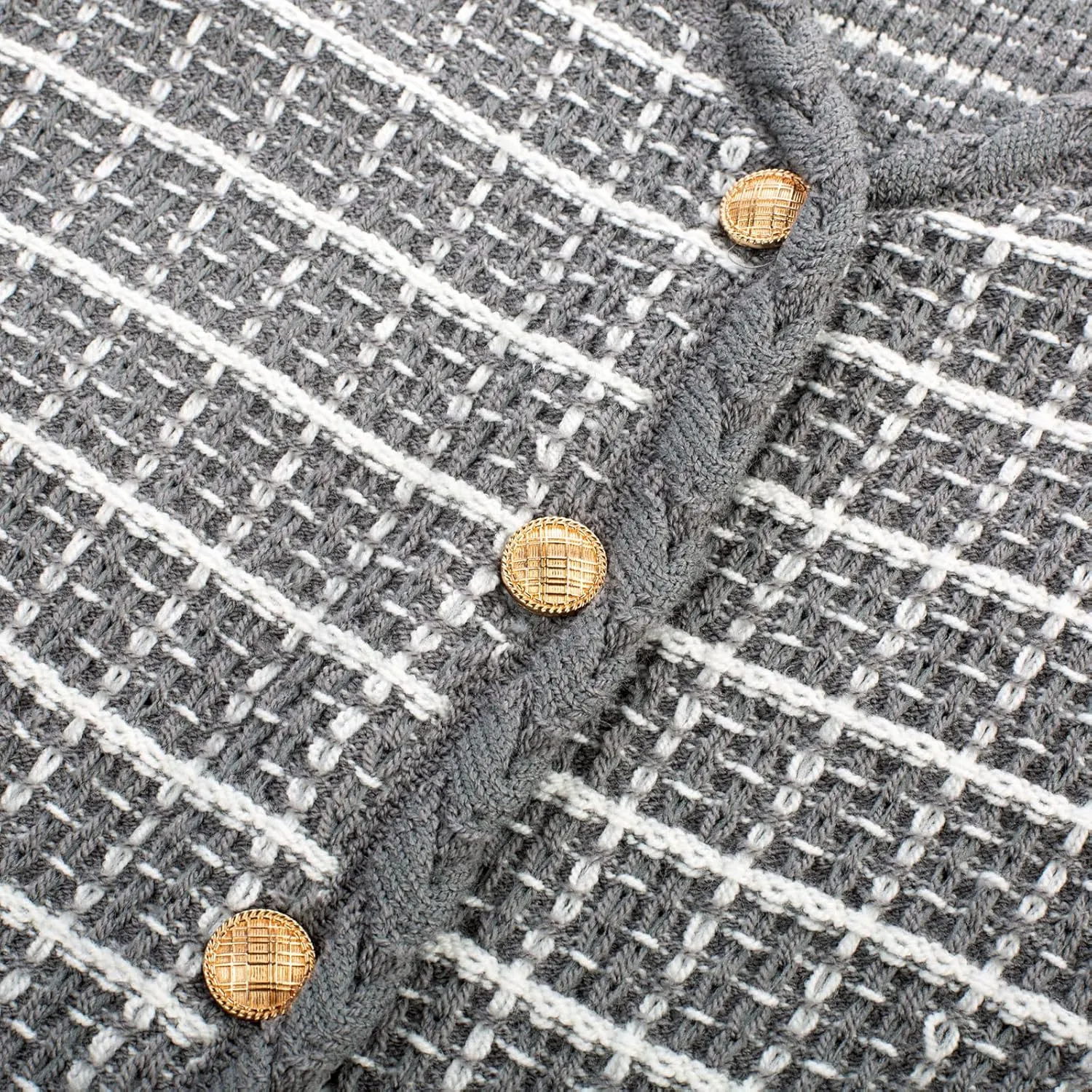 Belle Poque Women Cardigan Sweaters Tweed Pattern Jacket V Neck Sweater Blazer with Button for Fall Winter Spring
