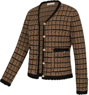 Belle Poque Women Cardigan Sweaters Tweed Pattern Jacket V Neck Sweater Blazer with Button for Fall Winter Spring