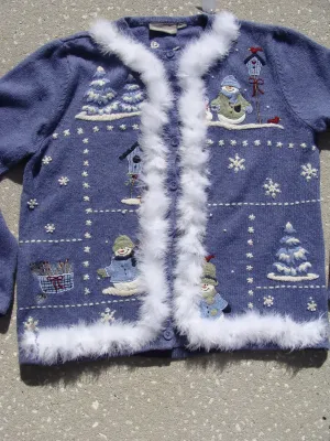 Blue Snowman Themed Cheesy Christmas Jumper Sweater