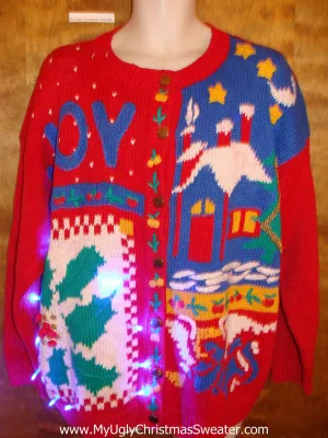 Cheesy 80s Colorful Light Up Ugly Xmas Sweater