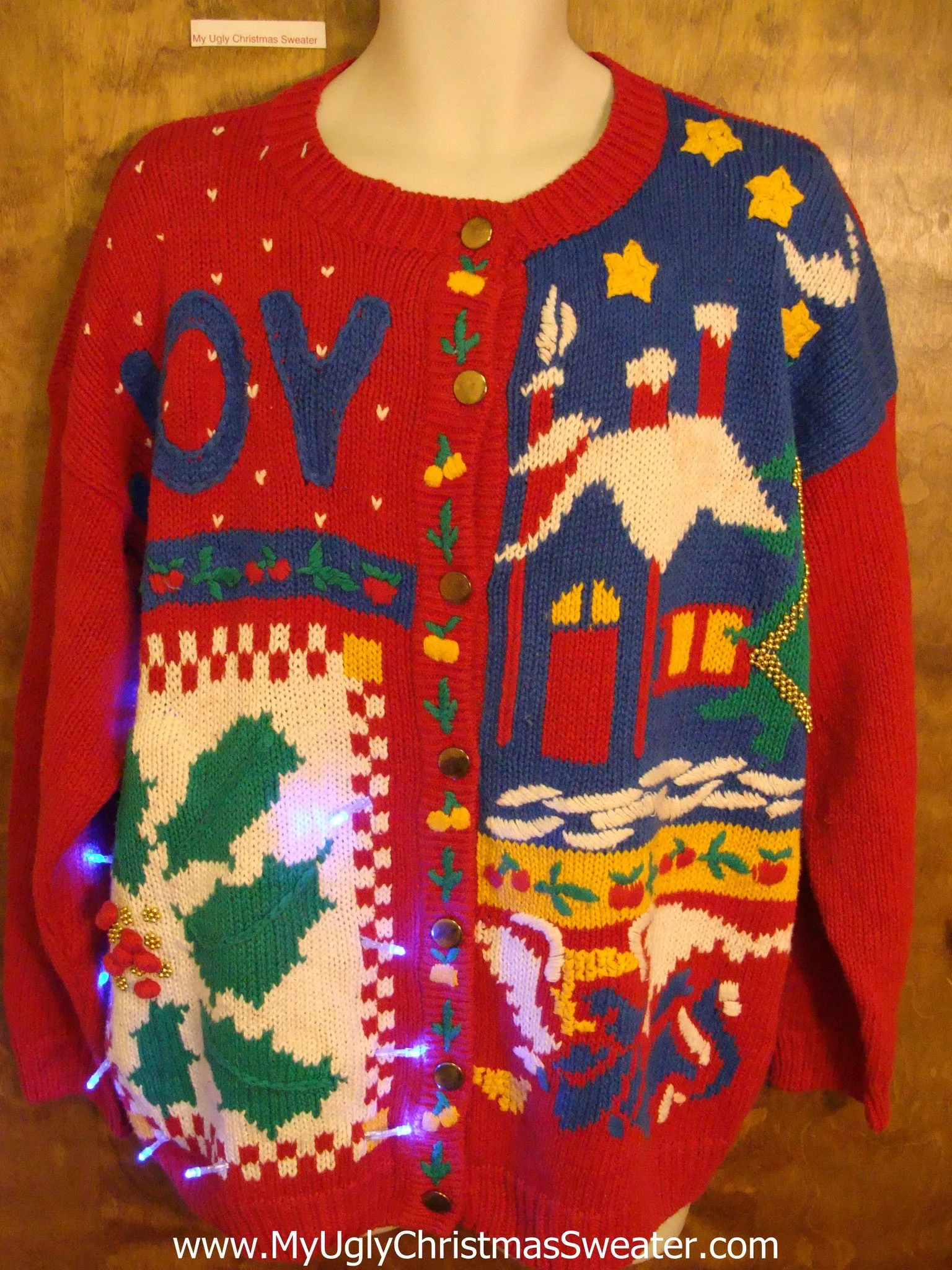 Cheesy 80s Colorful Light Up Ugly Xmas Sweater