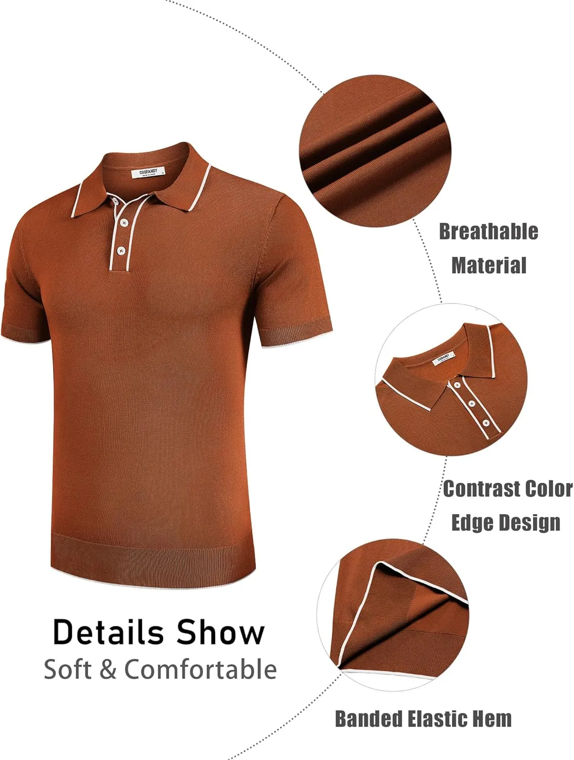 COOFANDY Mens Knit Polo Shirts Short Sleeve Vintage Stretch Polo T Shirts Casual Summer Golf Shirts