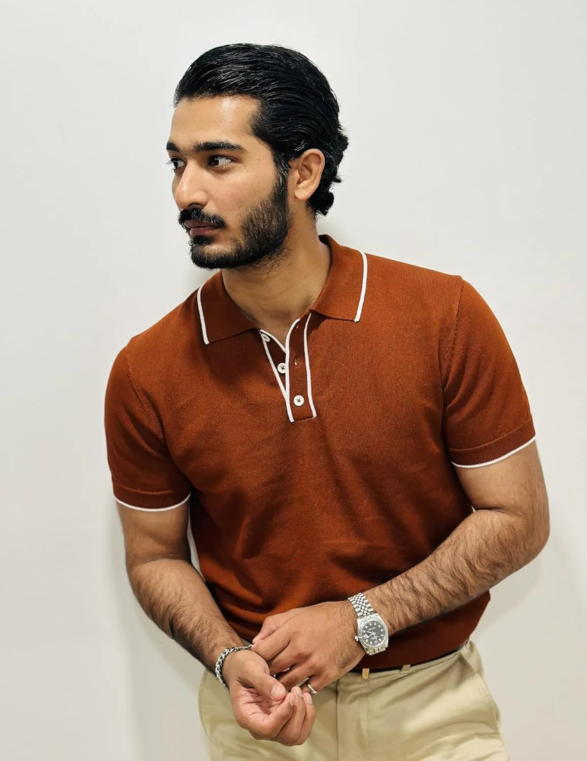COOFANDY Mens Knit Polo Shirts Short Sleeve Vintage Stretch Polo T Shirts Casual Summer Golf Shirts