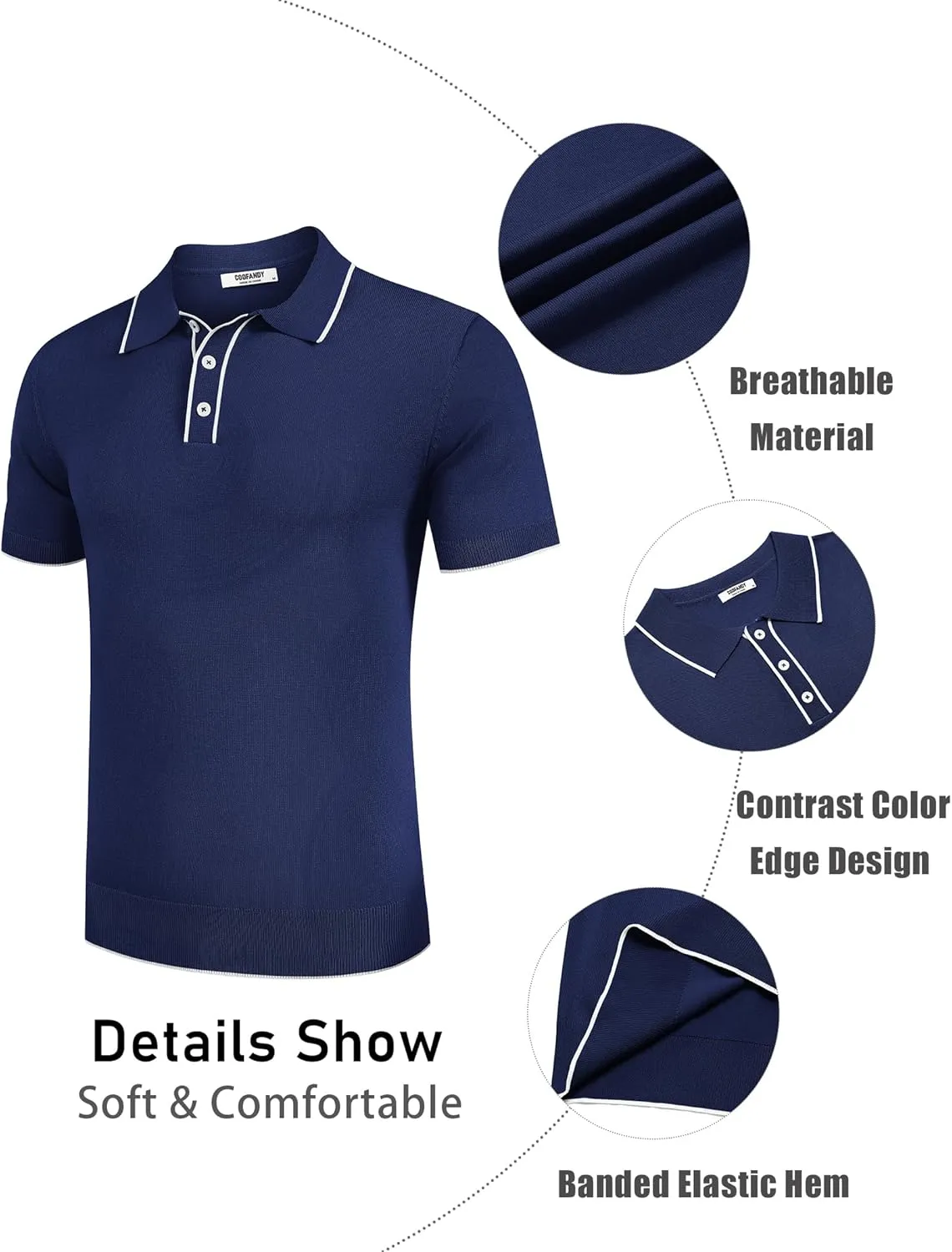 COOFANDY Mens Knit Polo Shirts Short Sleeve Vintage Stretch Polo T Shirts Casual Summer Golf Shirts