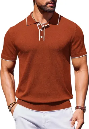COOFANDY Mens Knit Polo Shirts Short Sleeve Vintage Stretch Polo T Shirts Casual Summer Golf Shirts