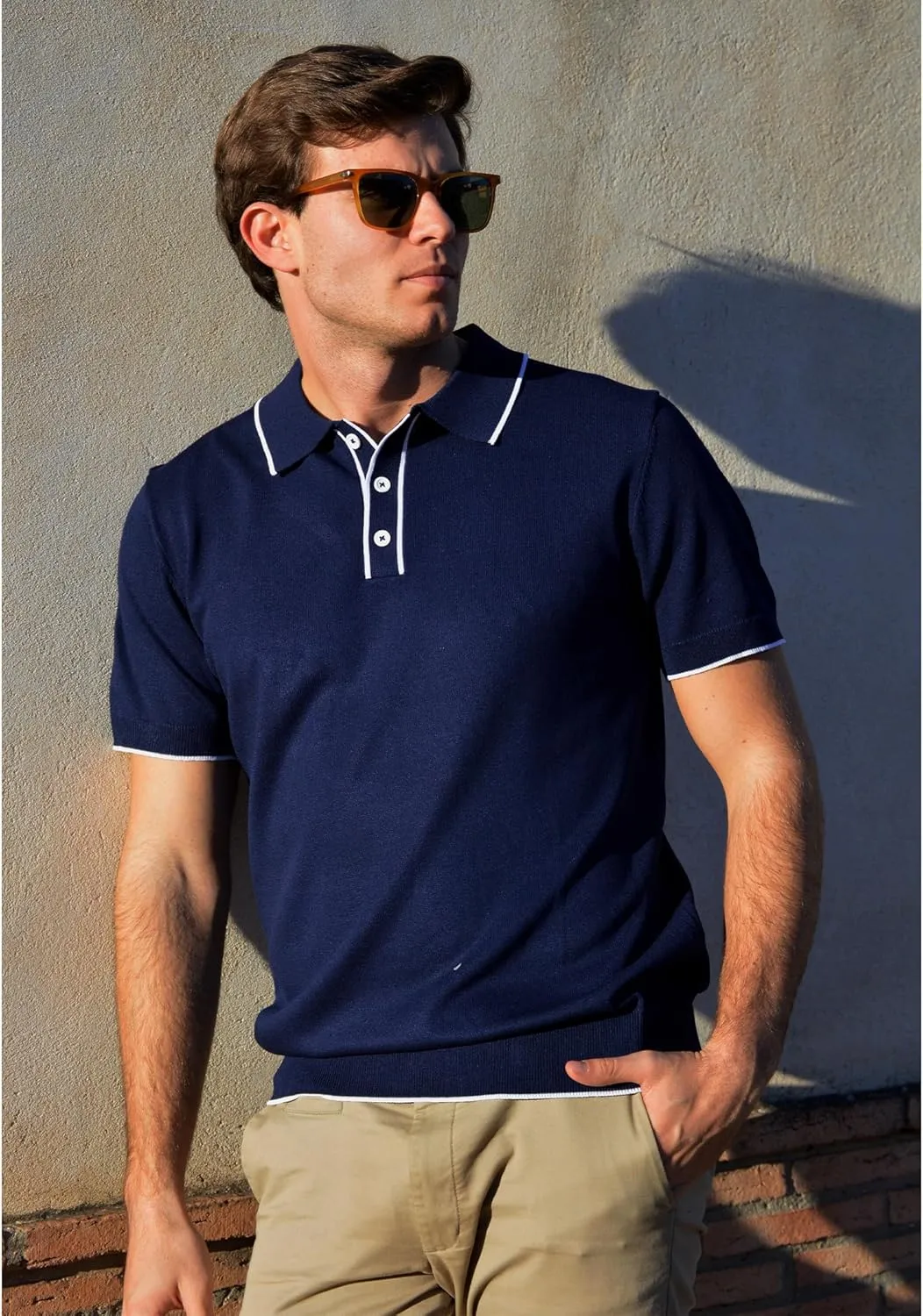 COOFANDY Mens Knit Polo Shirts Short Sleeve Vintage Stretch Polo T Shirts Casual Summer Golf Shirts