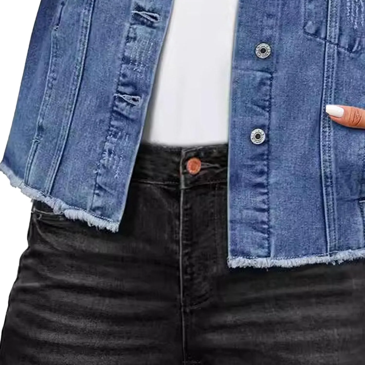 Denim Jacket for Women Distressed Jean Jackets Button Up Vintage Western Trucker Jacket Frayed Hem Pockets 2025
