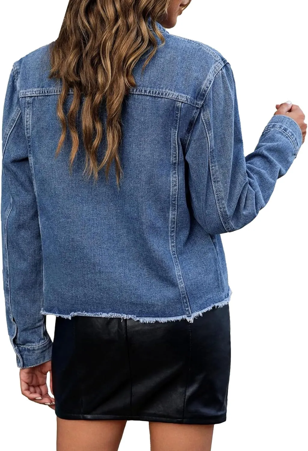 Denim Jacket for Women Distressed Jean Jackets Button Up Vintage Western Trucker Jacket Frayed Hem Pockets 2025