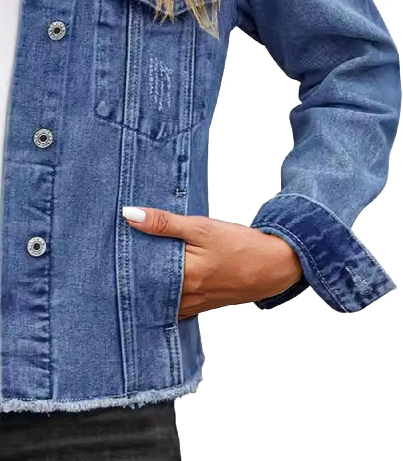 Denim Jacket for Women Distressed Jean Jackets Button Up Vintage Western Trucker Jacket Frayed Hem Pockets 2025
