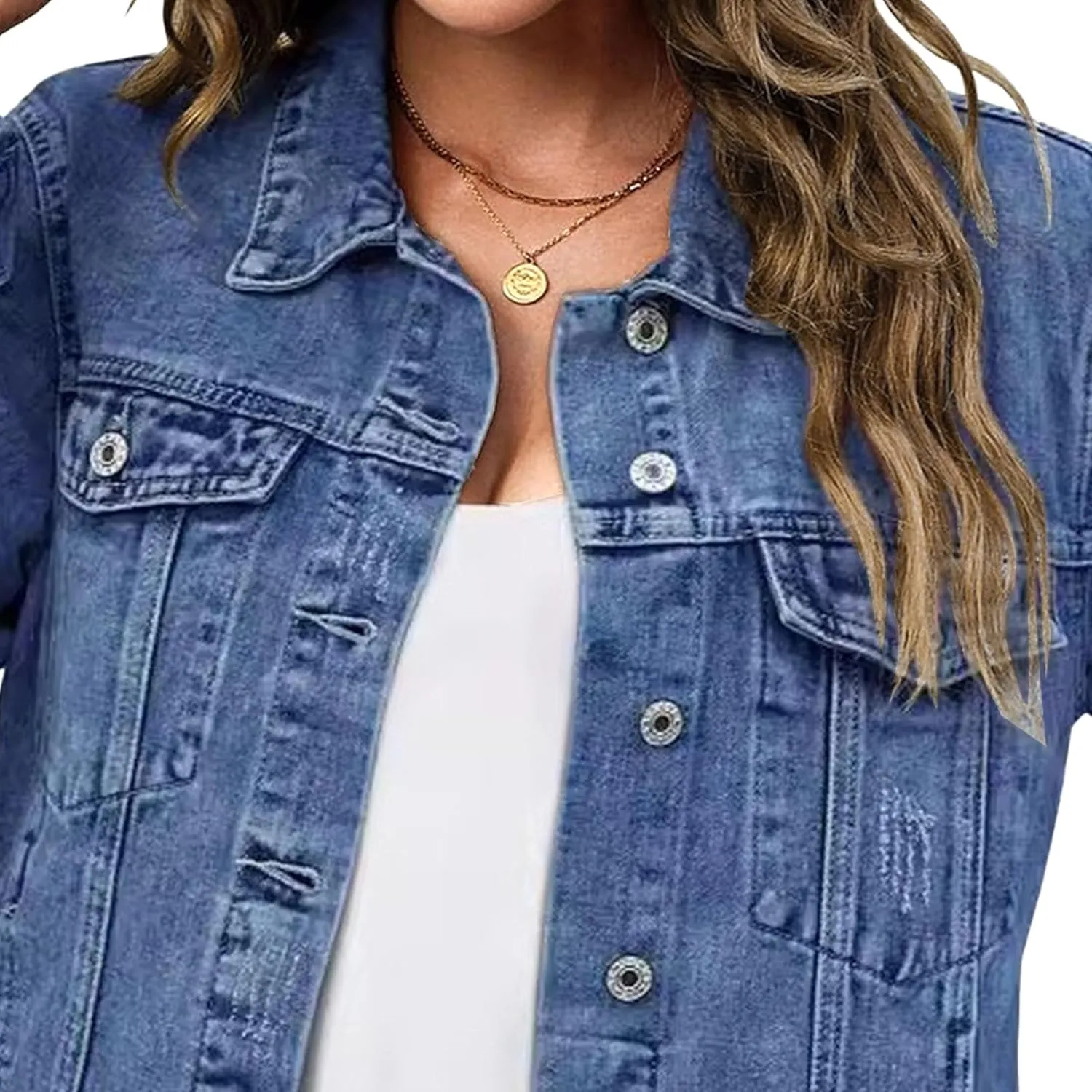 Denim Jacket for Women Distressed Jean Jackets Button Up Vintage Western Trucker Jacket Frayed Hem Pockets 2025