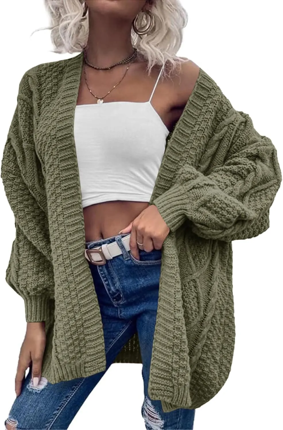 Dyexces Womens Oversized Cardigan Sweaters Open Front Cable Knit Lantern Long Sleeve Chunky Outwear Coats