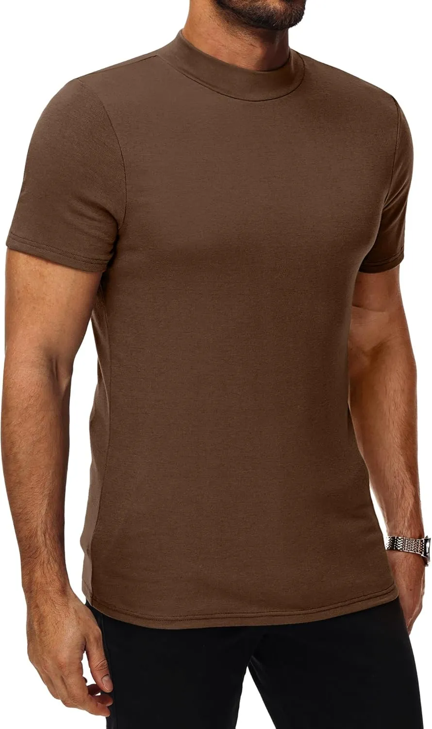 Ficerd 4 Pack Men's Mock Neck T Shirts, Short Sleeve Mock Turtleneck Undershirt Pullover Basic Causal Solid Tee Tops for Men