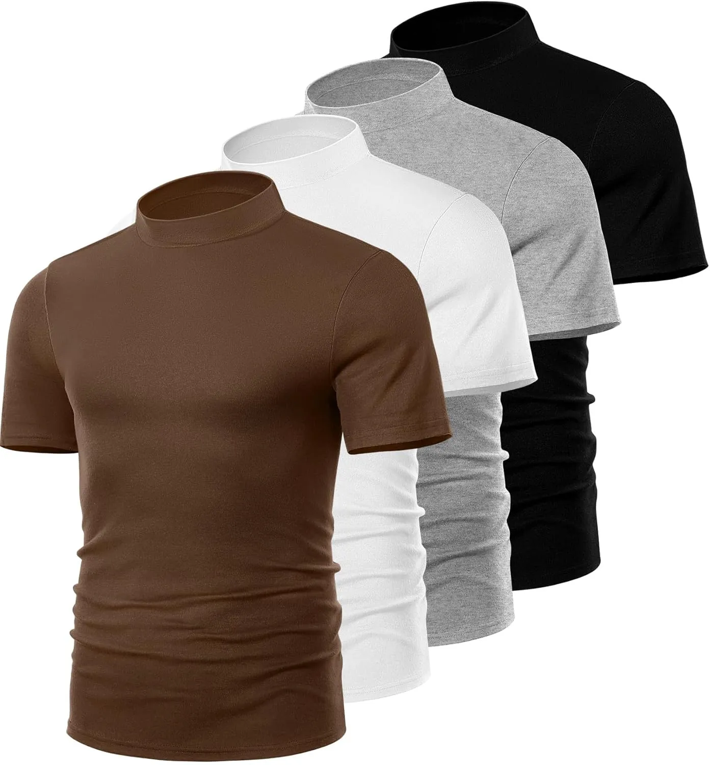 Ficerd 4 Pack Men's Mock Neck T Shirts, Short Sleeve Mock Turtleneck Undershirt Pullover Basic Causal Solid Tee Tops for Men