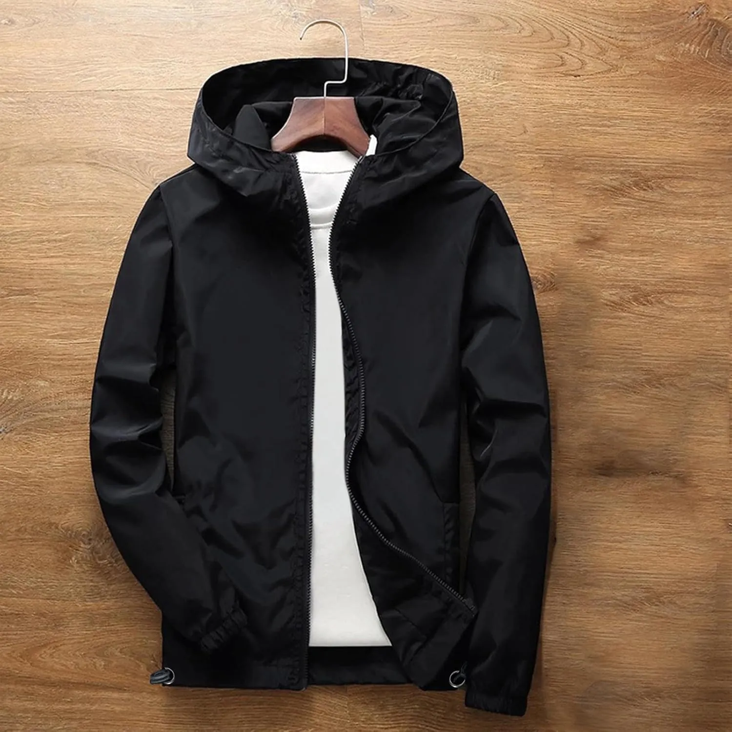 Mens Lightweight Waterproof Jacket Oversize Solid Full Zip Packable Windbreaker Raincoat Hiking Travle Athletic Coat