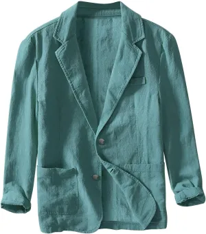 Mens Loose Fit Linen Cotton Casual Blazers Lightweight Button Down Sport Coats Lapel Collar Summer Suit Blazer Jacket