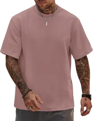 Mens Oversized T-Shirts Heavyweight Cotton Crew Neck Stretch Fashion Summer Thick Tee Tops (S-XXL)