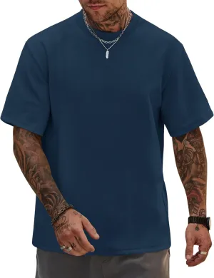 Mens Oversized T-Shirts Heavyweight Cotton Crew Neck Stretch Fashion Summer Thick Tee Tops (S-XXL)