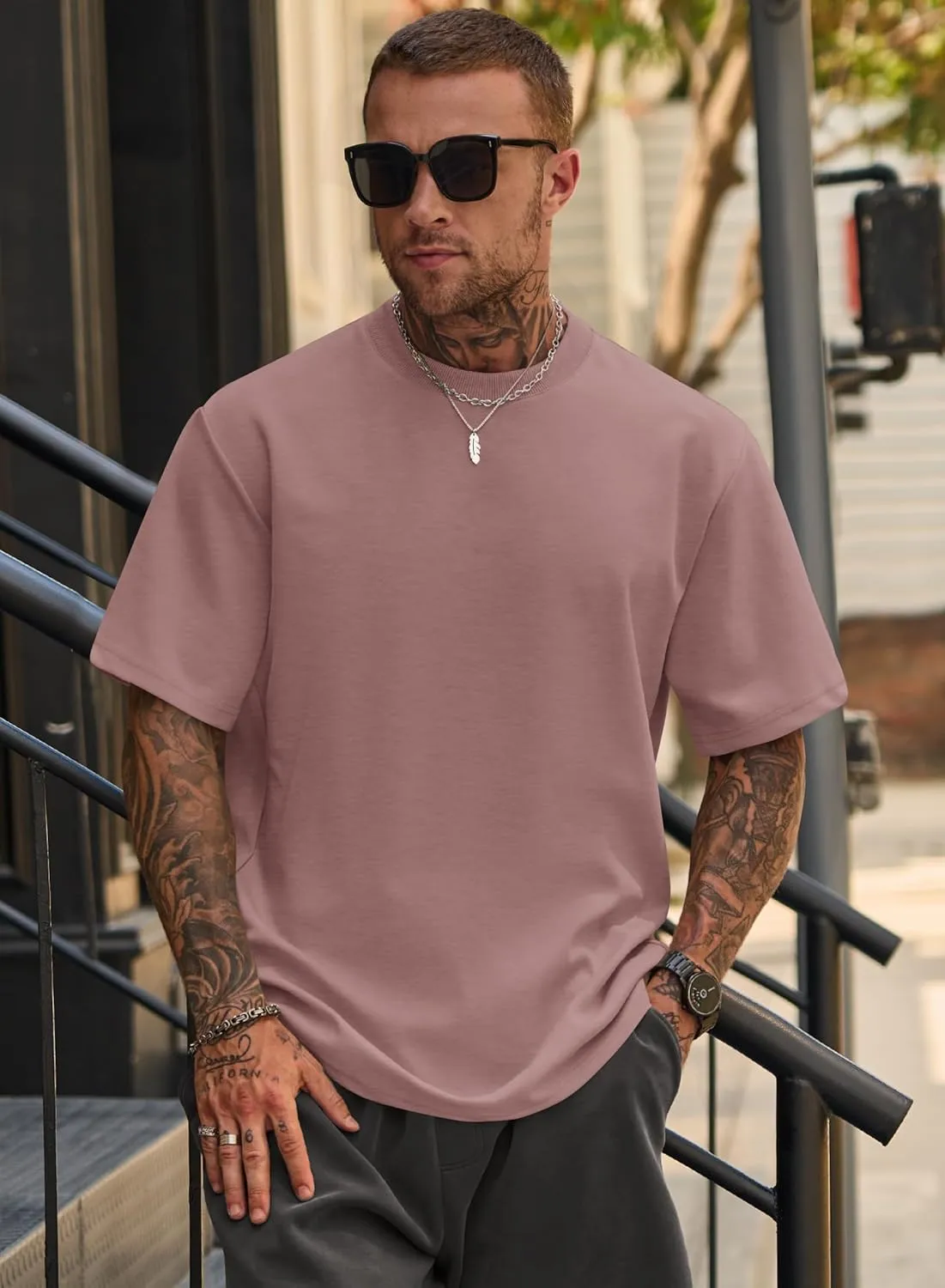 Mens Oversized T-Shirts Heavyweight Cotton Crew Neck Stretch Fashion Summer Thick Tee Tops (S-XXL)