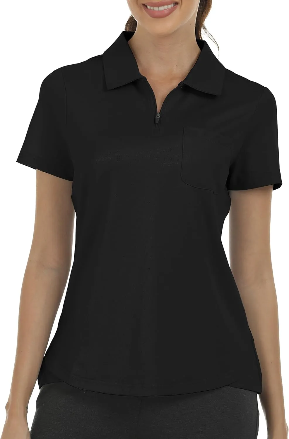 MoFiz Womens Zip up Golf Polo Shirt Short Sleeve Workout Golf Top Moisture Wicking Lightweight Tennis Shirts