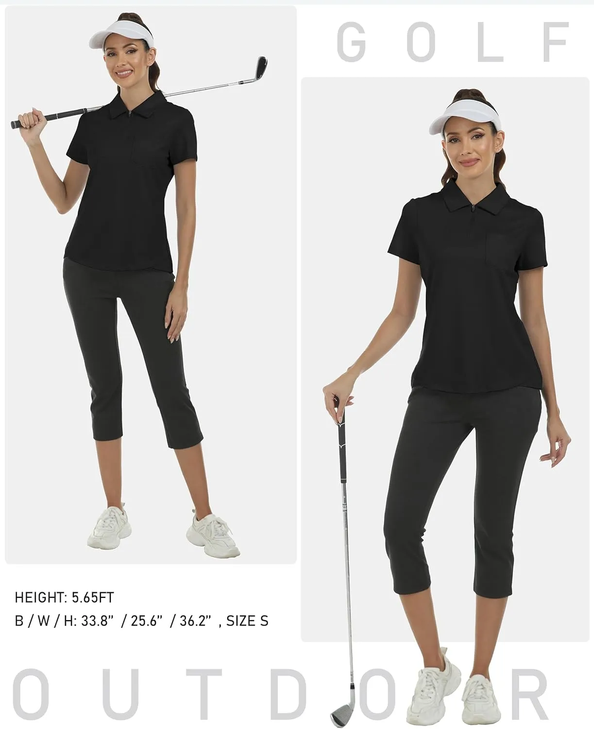 MoFiz Womens Zip up Golf Polo Shirt Short Sleeve Workout Golf Top Moisture Wicking Lightweight Tennis Shirts