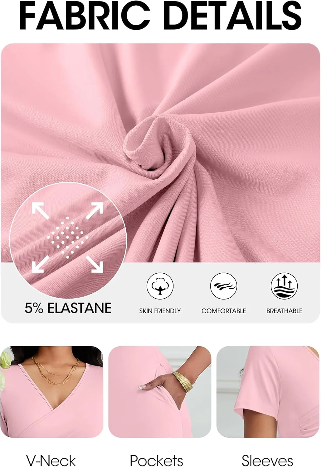 Nmoder Casual Wrap Midi Dresses for Women Wedding Guest Cocktail Tea A-Line Swing Dresses V Neck Short Sleeve with Pockets