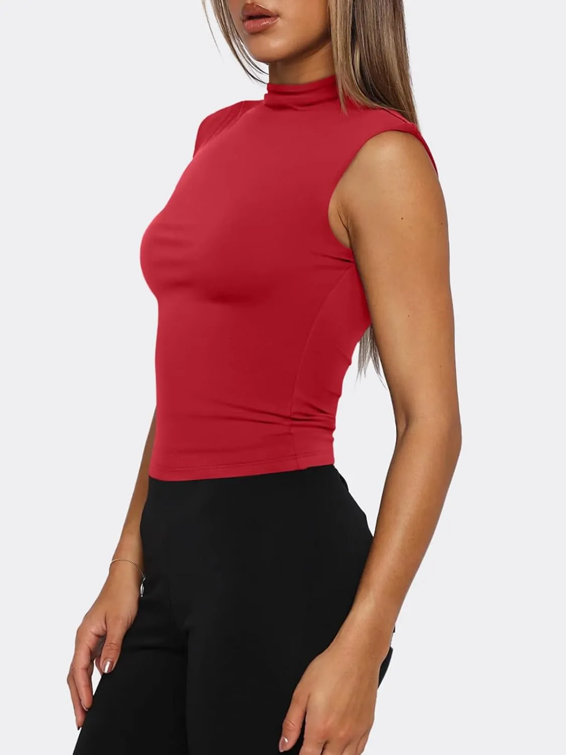PINKMSTYLE Womens Sleeveless Mock Turtle Neck Tops Double Lined Tank Tops 2025 Basic Tight Shirts