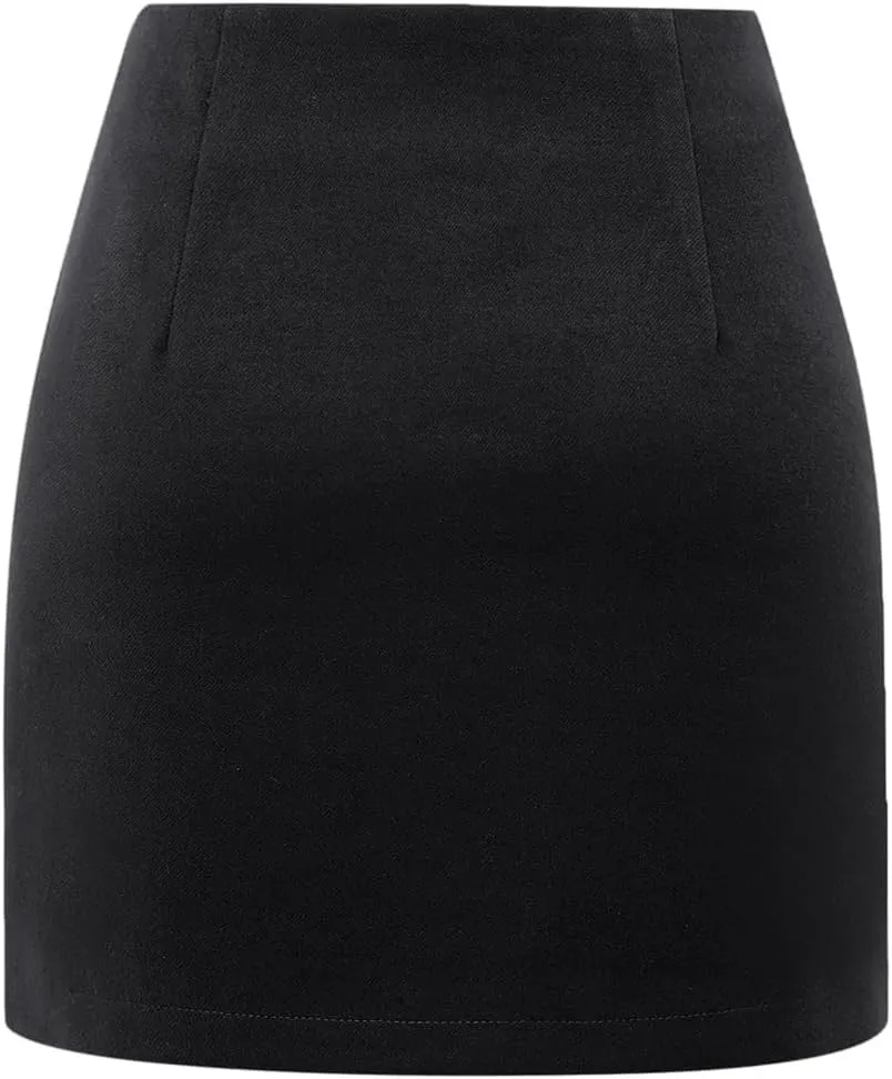 Plaid Mini Skirts for Womens High Waisted Fall Winter Wool Bodycon Pencil Skirts with Slit