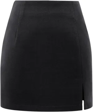 Plaid Mini Skirts for Womens High Waisted Fall Winter Wool Bodycon Pencil Skirts with Slit