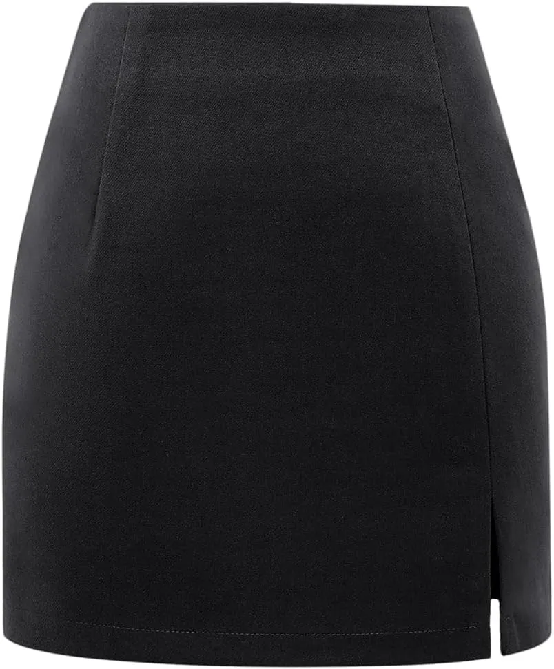 Plaid Mini Skirts for Womens High Waisted Fall Winter Wool Bodycon Pencil Skirts with Slit
