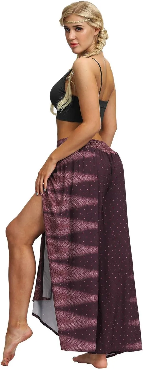 Plustrong Womens Slit Wide Leg Pants Casual Hippie Beach Boho Pilate Flowy Palazzo Yoga Pants