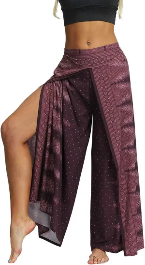 Plustrong Womens Slit Wide Leg Pants Casual Hippie Beach Boho Pilate Flowy Palazzo Yoga Pants