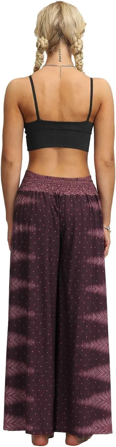 Plustrong Womens Slit Wide Leg Pants Casual Hippie Beach Boho Pilate Flowy Palazzo Yoga Pants