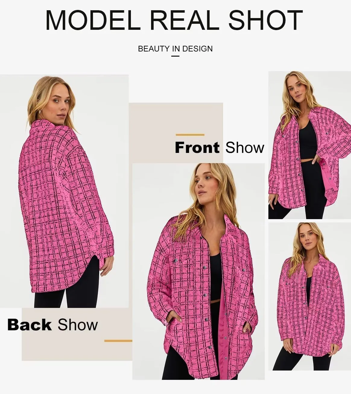 SHEWIN Women 2024 Long Sleeve Button Down Shackets Fashion Plaid Pocket Shirts Jacket