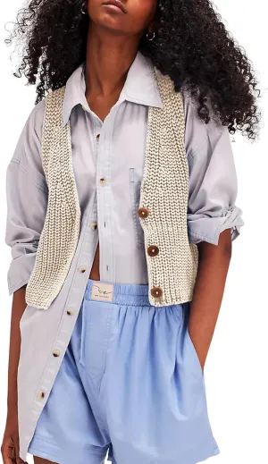 SKIKYAN Womens Casual Knit Sweater Vest Button Down Sleeveless Crochet Crop Short Cardigans