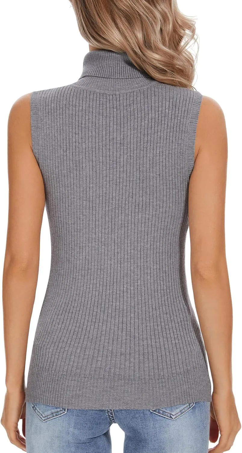 Sleeveless Turtlenecks for Women Lightweight Knit Sleeveless Vest Stretchy Turtleneck Tops