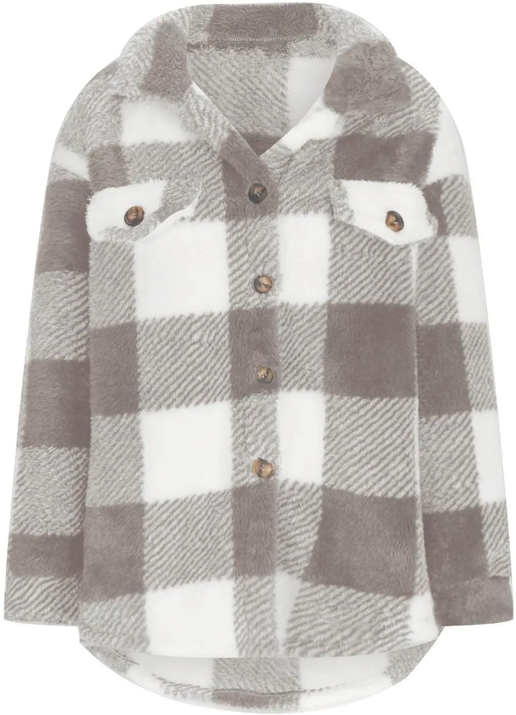 TWGONE Womens Plaid Shacket Jacket Fleece Lapel Button Down Jackets Casual Long Sleeve Flannel Coats Winter Warm Clothes