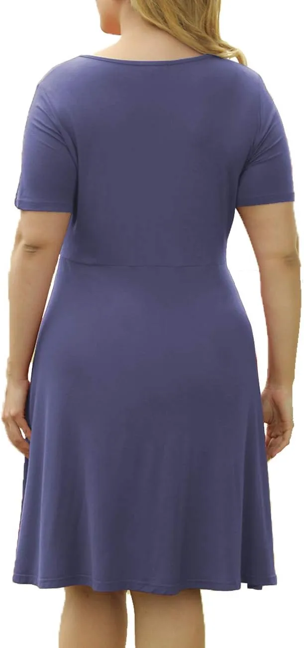 VOIANLIMO Womens Summer Plus Size Short Sleeve Button Down Causal Dress