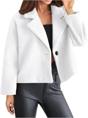 Women Cropped Pea Coat Winter Trendy Wool Blend Short Jacket Double Breasted Peacoat Open Front Trench Overcoats