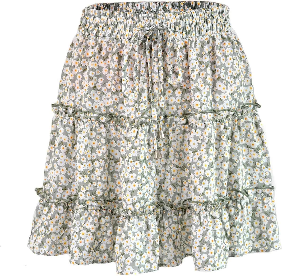 Women's High Waisted Floral Mini Skirt Drawstring Boho Print Ruffle Summer Short Skirts