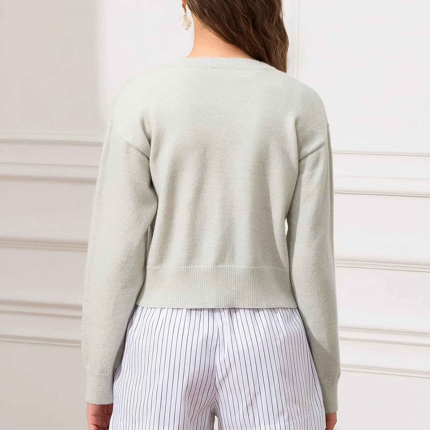 Womens Y2K Cardigan Sweaters Long Sleeve Open Front Button Down Crop Sweater Solid Knit Pullover Fall Outfits Tops