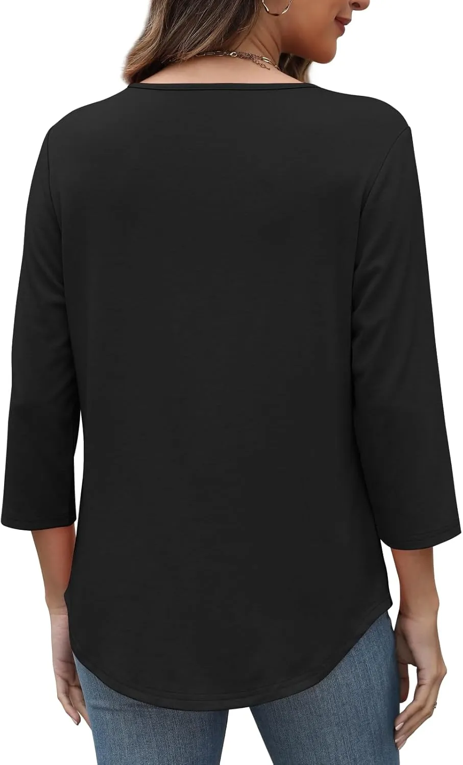 XIEERDUO 3/4 Length Sleeve Womens Tops Crew Neck Pleated Blouses For Women Dressy Casual Tunic Shirts S-3XL